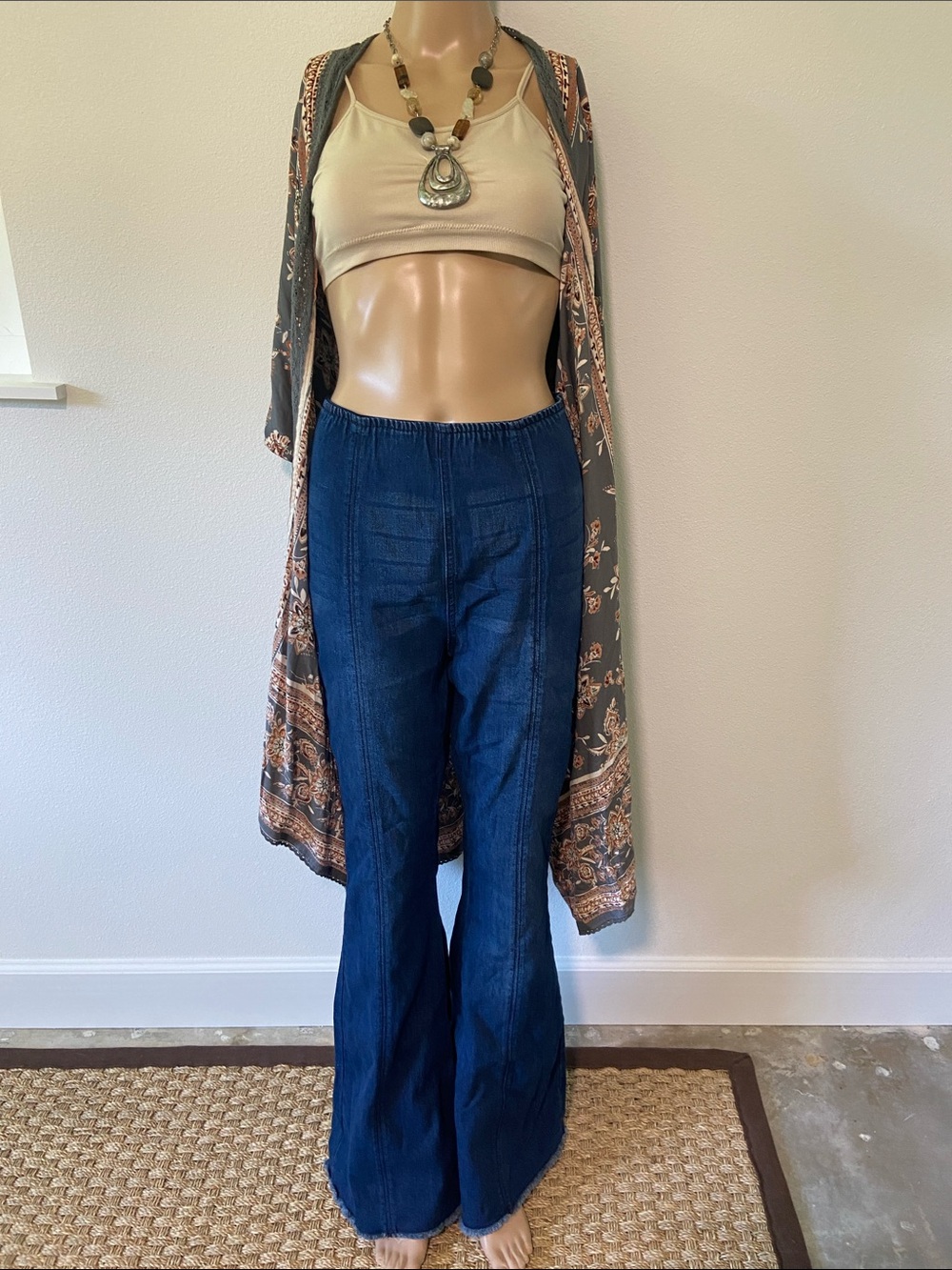 No Boundaries boho Indigo Blue Flare Wide-Leg Jeans Sz XL